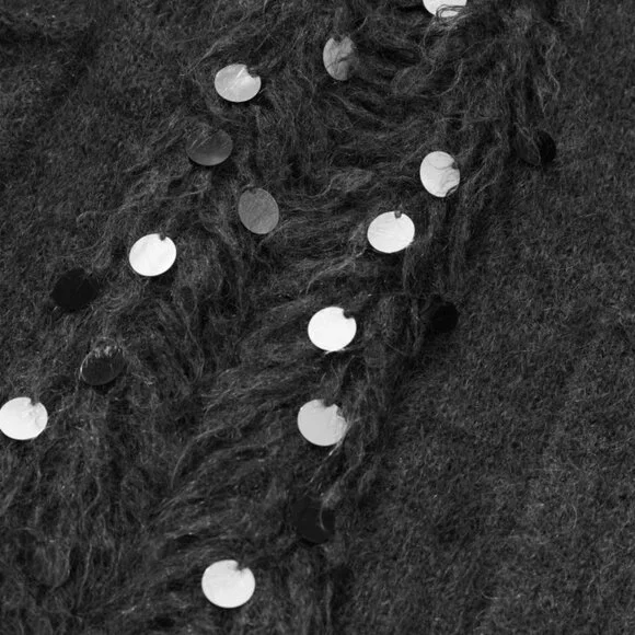 CHICJOC Mohair Wool Yarn cardigan with Hand-made Beaded Sequins - Picture 9 of 10